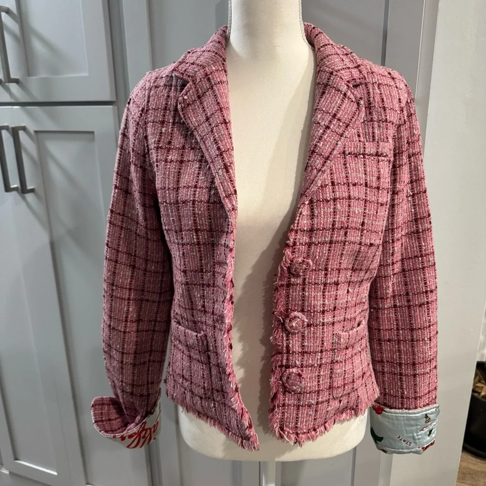 Hollister Vintage Y2K Crop Pink Tweed Blazer Tropical Lining sz Medium Clueless‎